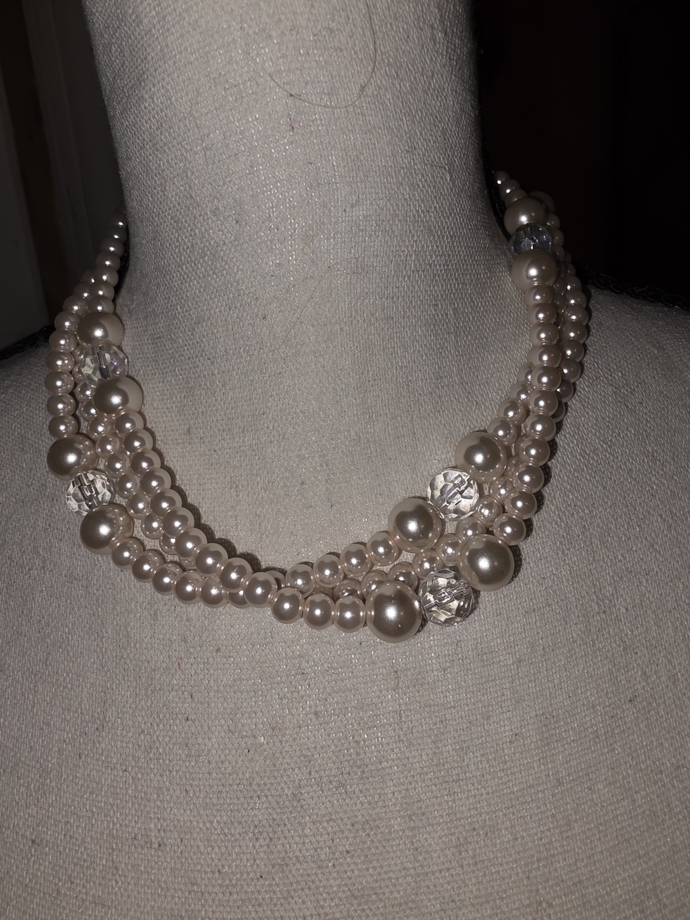 3-Strand Blush Pink Faux Pearl Choker Necklace – Coquette Romantic Style